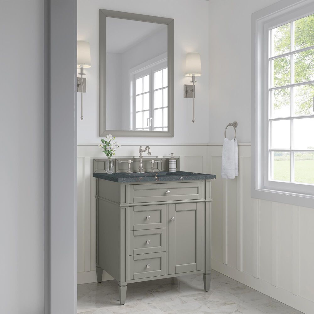 James Martin Vanities Brittany 30" Single Bathroom Vanity in Urban Gray with 3 cm Parisien Bleu Quartz Top and Rectangular Sink, , large