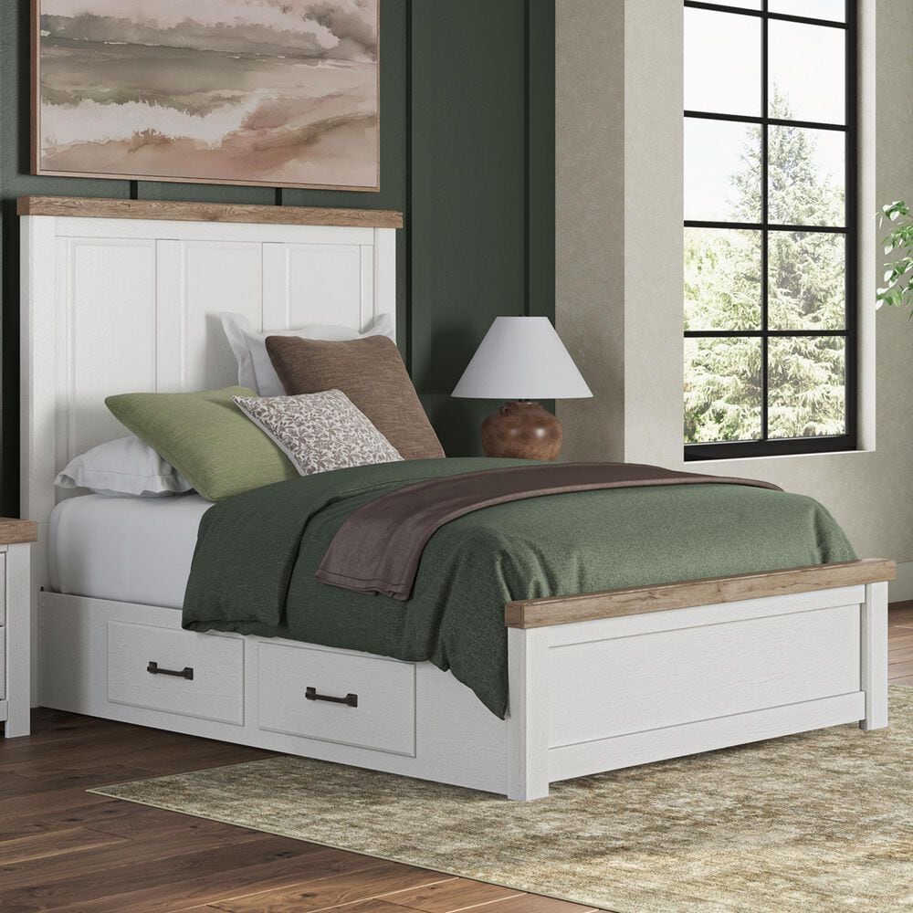 Ashley Savonport Queen Storage Panel Bed in White and Brown, , large