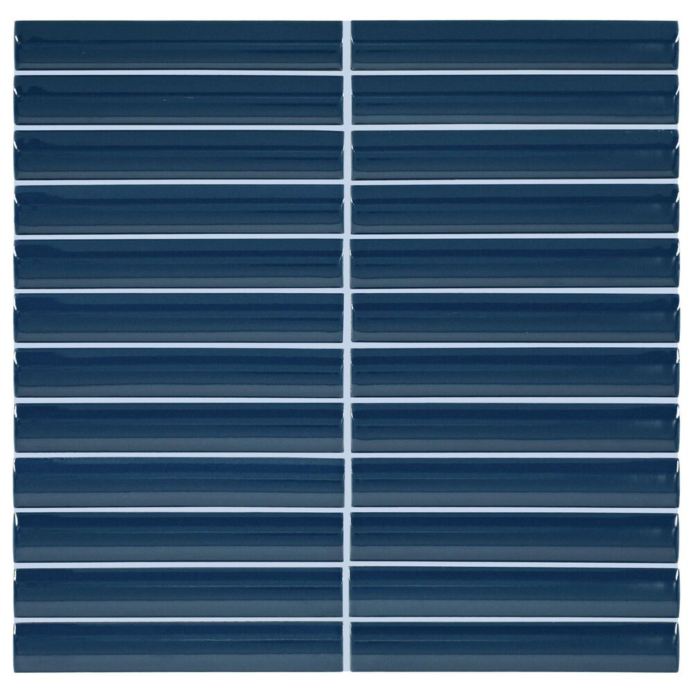 Dal-Tile Artefino Vintage Azurite 1" x 6" Pencil Fluted on 11" x 12" Porcelain Mosaic Sheet, , large