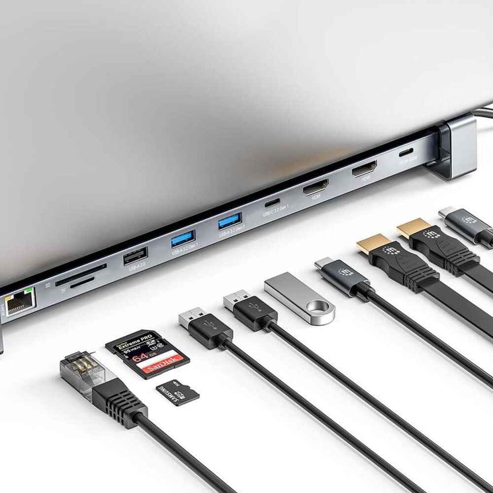 Manhattan USB-C PD 10-in-1 Dual-HDMI Monitor Docking Station /Multiport Hub in Silver, , large