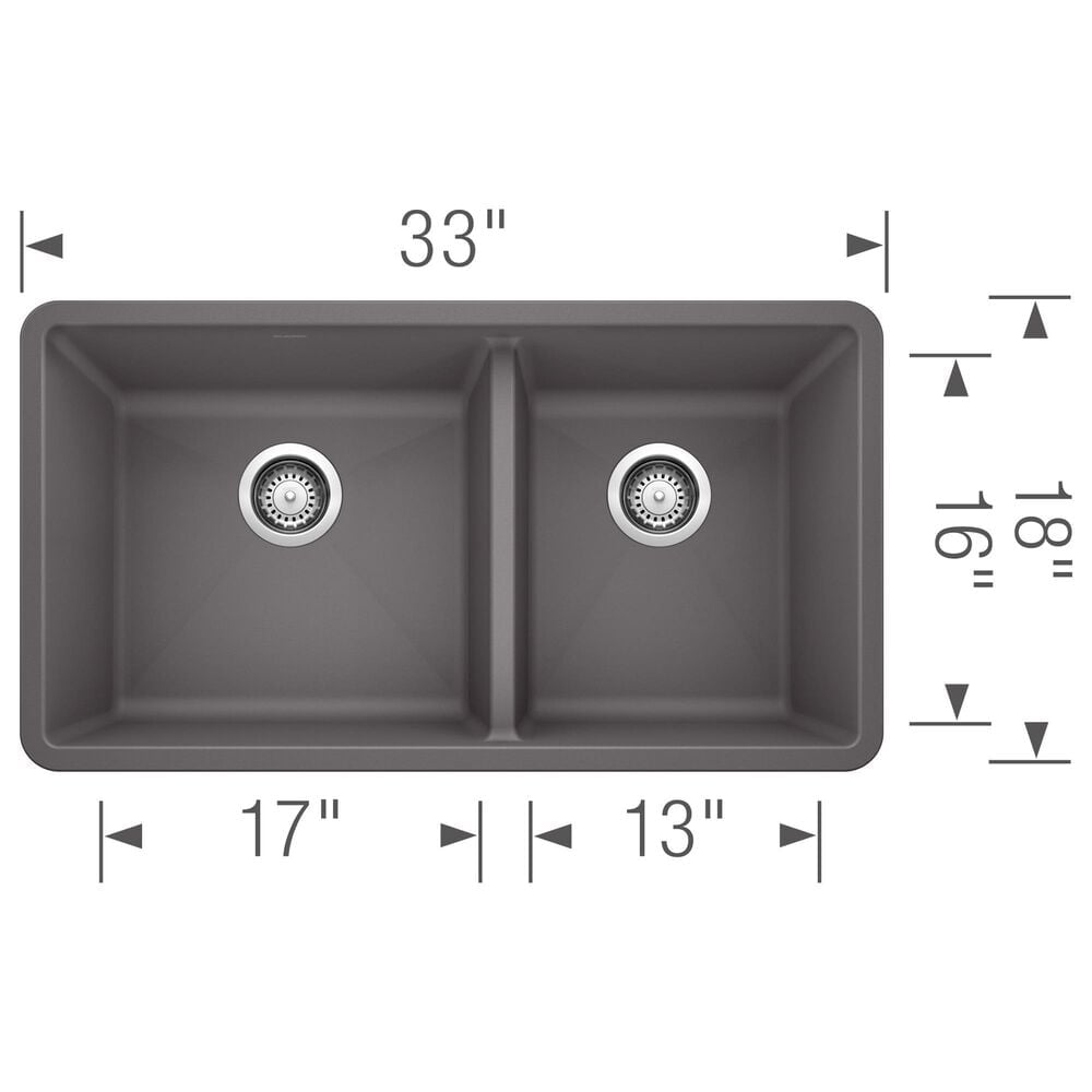 Blanco Precis 33&quot; 1-3/4 Double Bowl Kitchen Sink in Cinder, , large