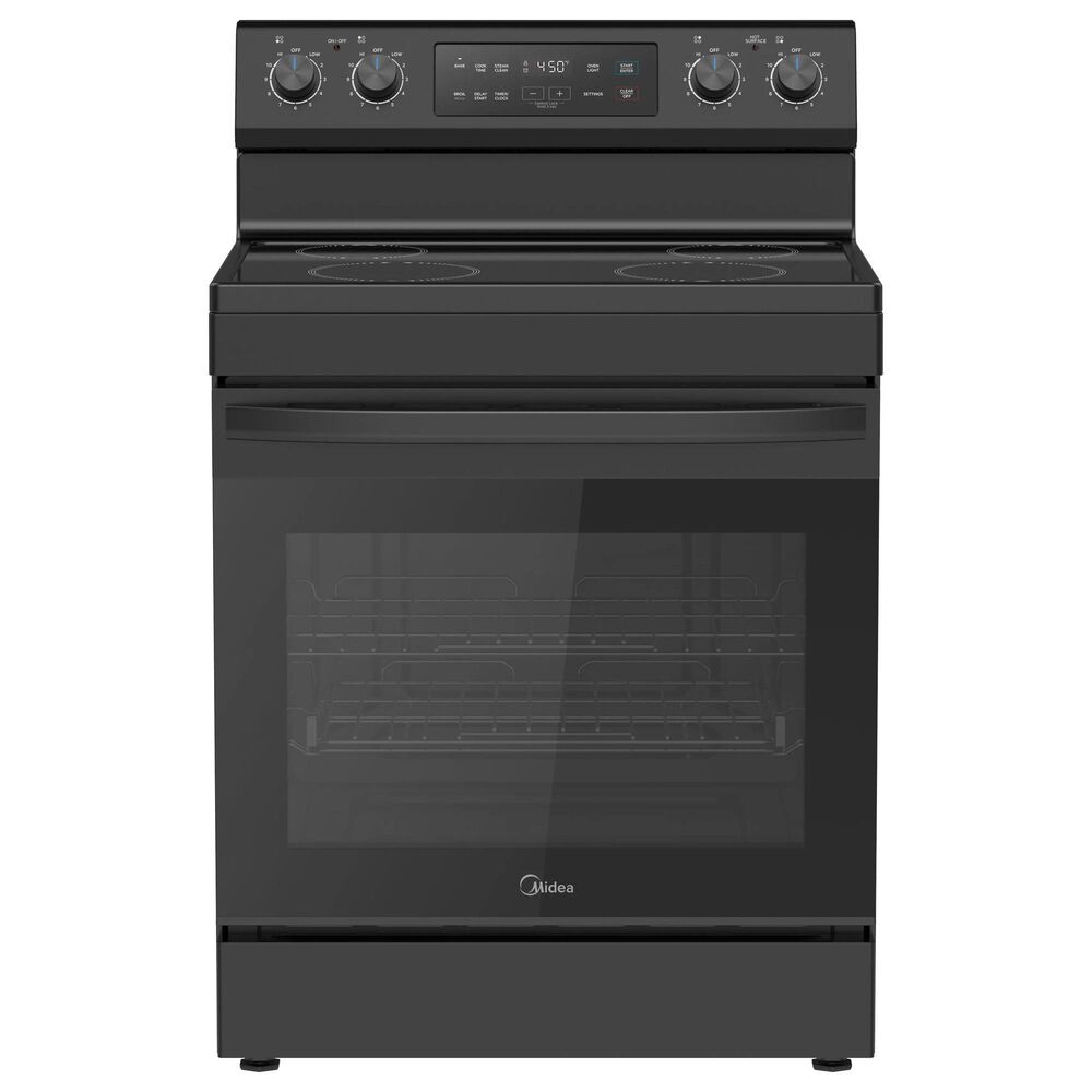 Midea 6.3 Cu. Ft. 4-Element Freestanding Electric Range with Steam Cleaning in Black, , large