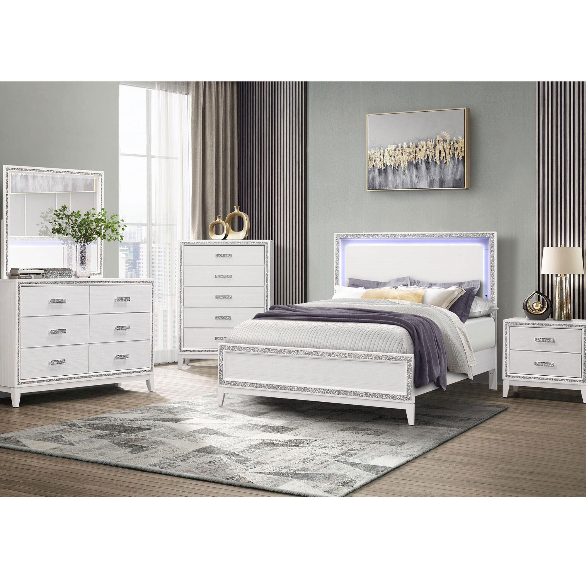 Global Furniture USA Lily 5-Drawer Chest in White and Glitter