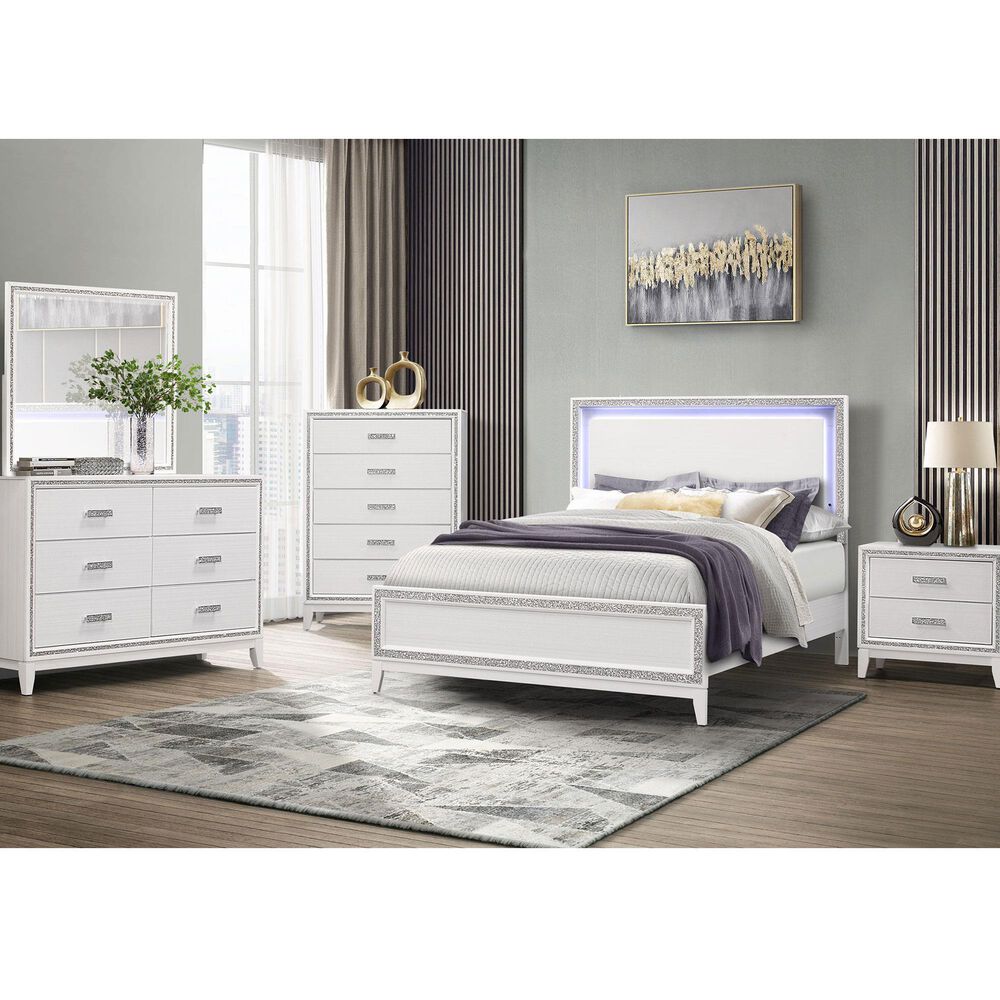 Global Furniture USA Lily 5-Drawer Chest in White and Glitter, , large