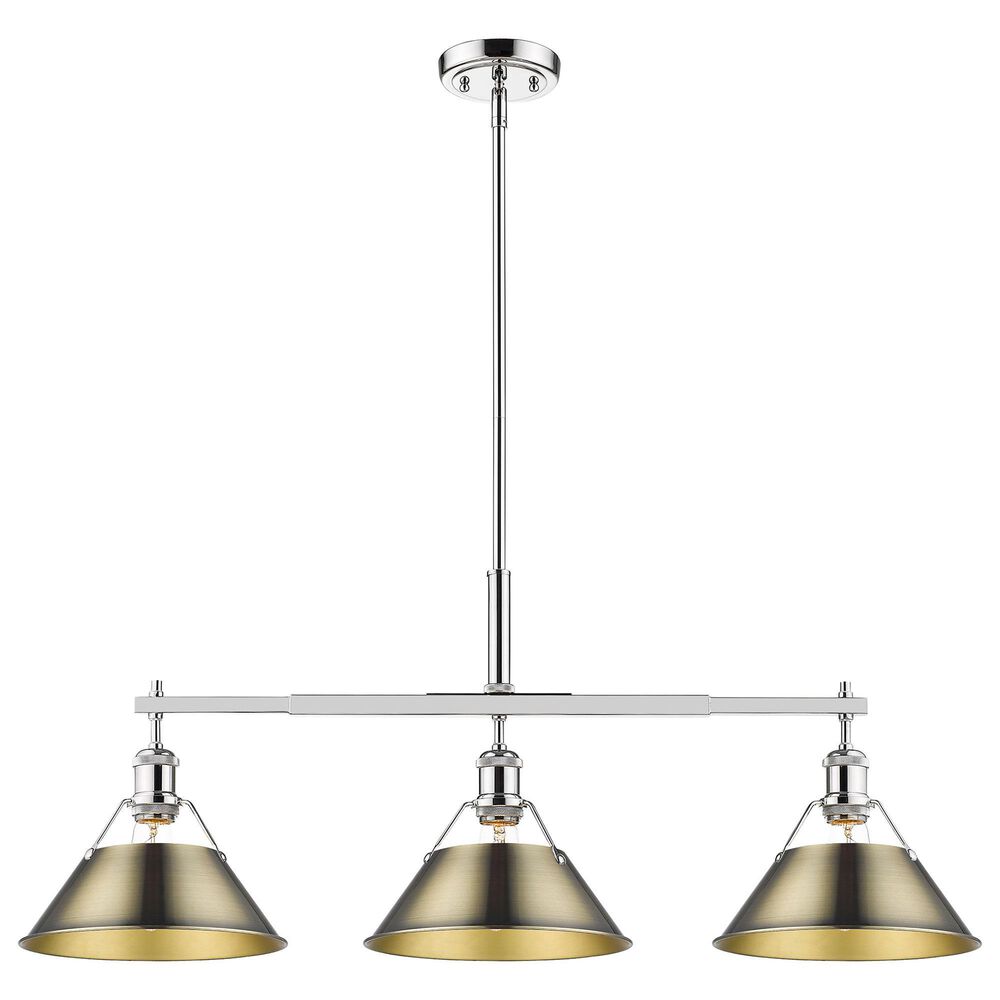 Golden Lighting Orwell 3-Light Linear Pendant with Aged Brass Shade in Chrome, , large