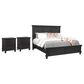 Riva Ridge Oxford King Panel Bed with Two Nightstands in Black, , large