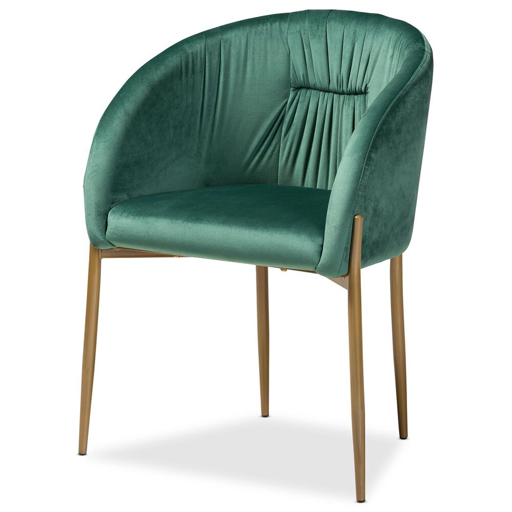Baxton Studio Ballard Arm Chair with Green Velvet Upholstered in Gold, , large
