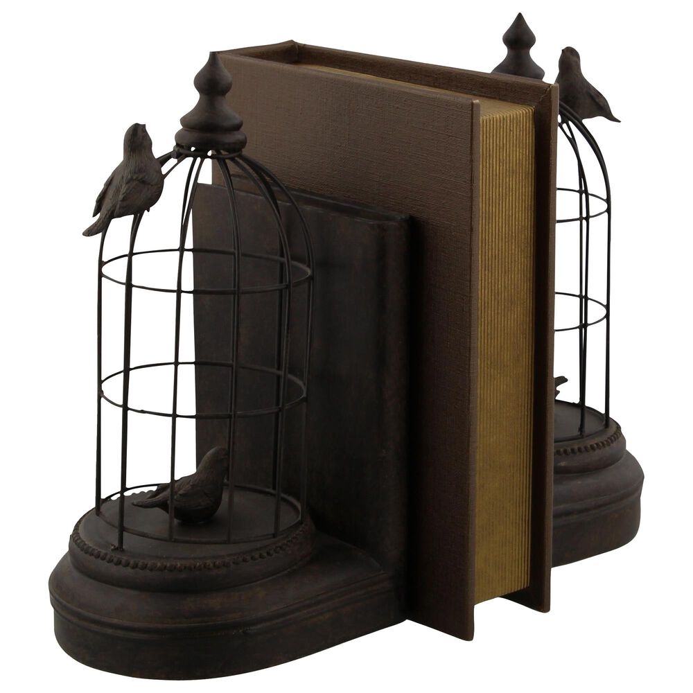 Maple and Jade Birdcage Bookends in Dark Brown &#40;Set of 2&#41;, , large