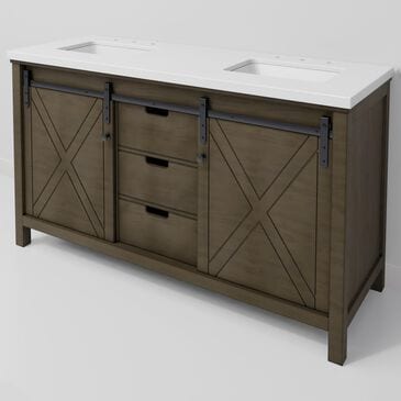 Lexora Home Marsyas 60" Double Bathroom Vanity in Rustic Brown with 2 cm White Cultured Marble Top and Rectangular Sinks, , large