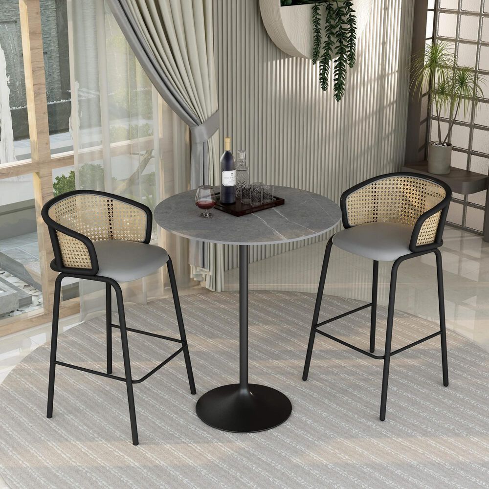 Leisuremod Verve 36&quot; Round Bar Height Dining Table with Sintered Stone Top in Black and Grey - Table Only, , large