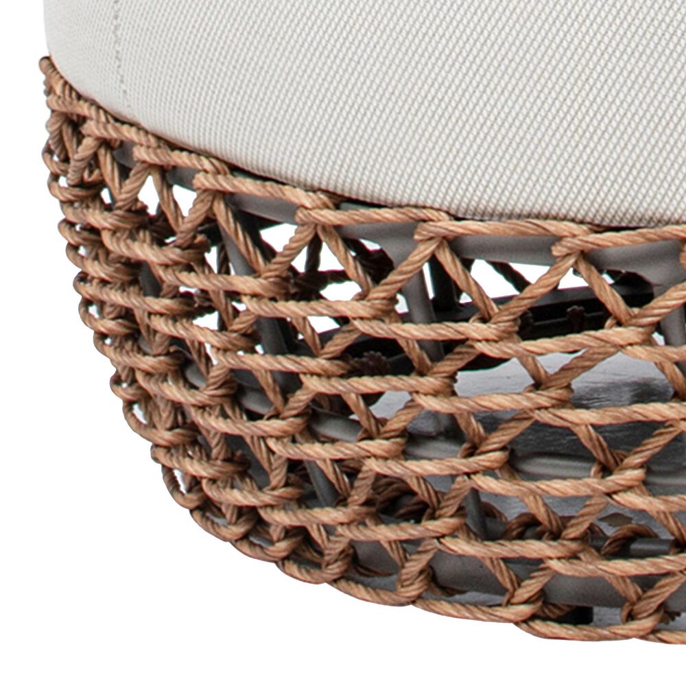 Hearth and Haven Willow 25" Round Patio Ottoman with Golden Brown Wicker Frame in Beige, , large