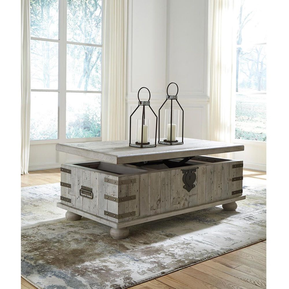 Ashley Carynhurst Lift Top Coffee Table in White Wash Gray, , large