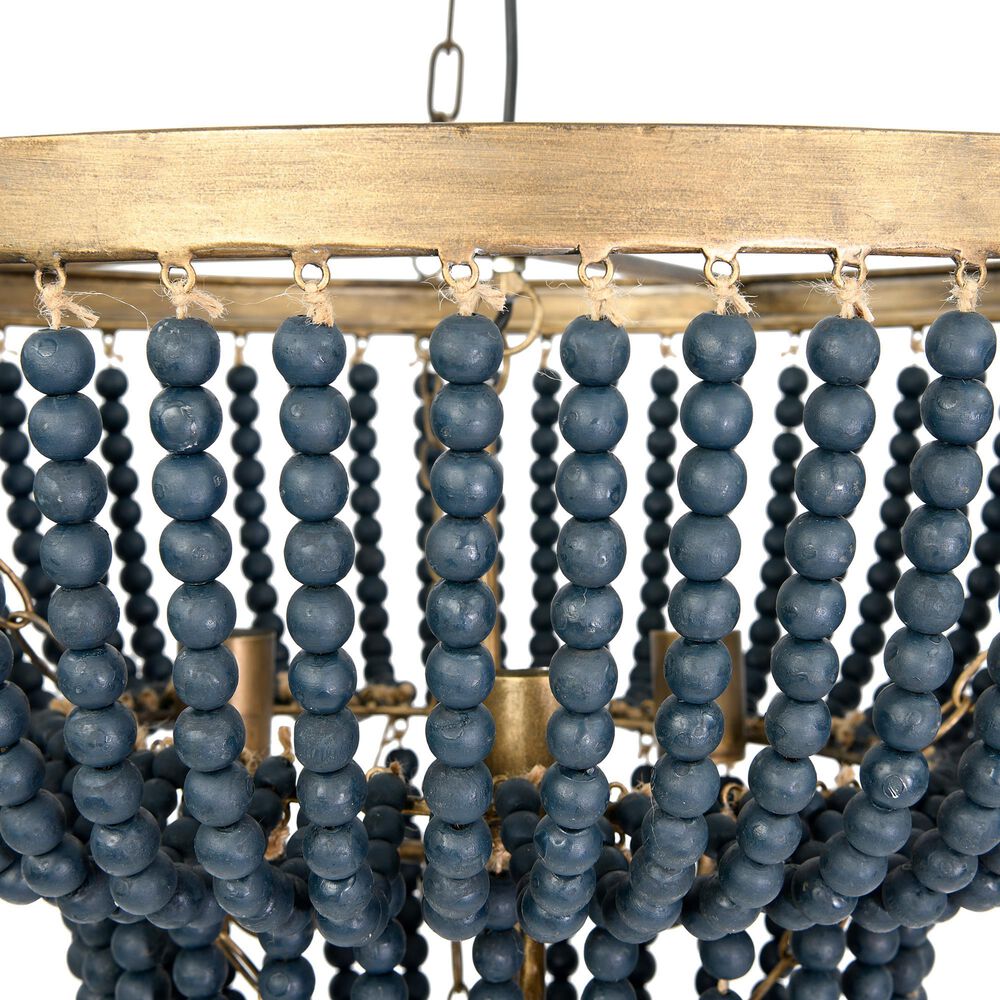 Creative Coop Laurel 2-Tier Draped Wood Bead Chandelier with Gold and Navy Blue Shade, , large