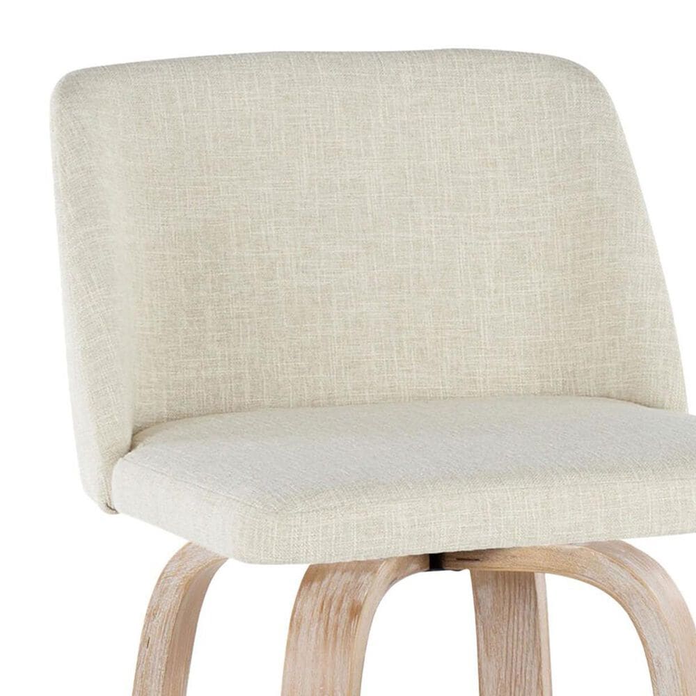 LumiSource Toriano Swivel Bar Stool with Cream Fabric Upholstery in Whitewashed and Black (Set of 2), , large