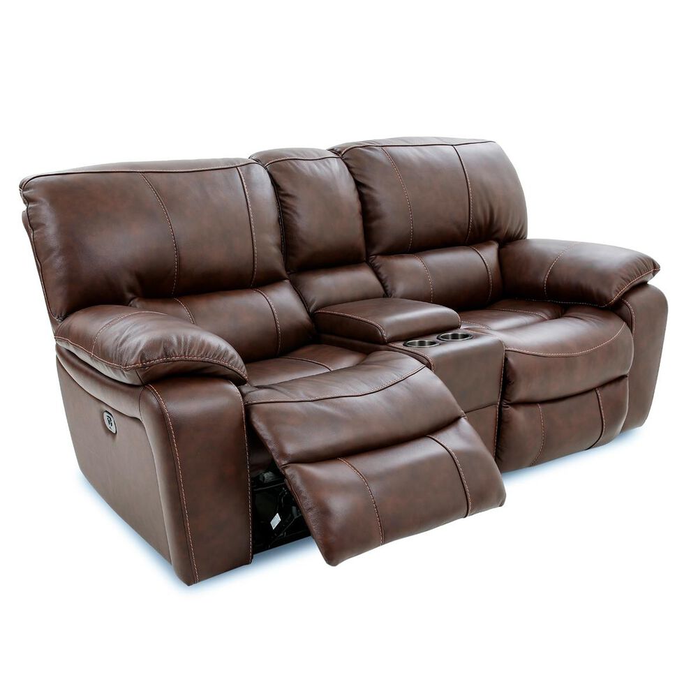 Oxford Furniture Cheers Leather Power Console Loveseat with Power Headrest in Saddle , , large