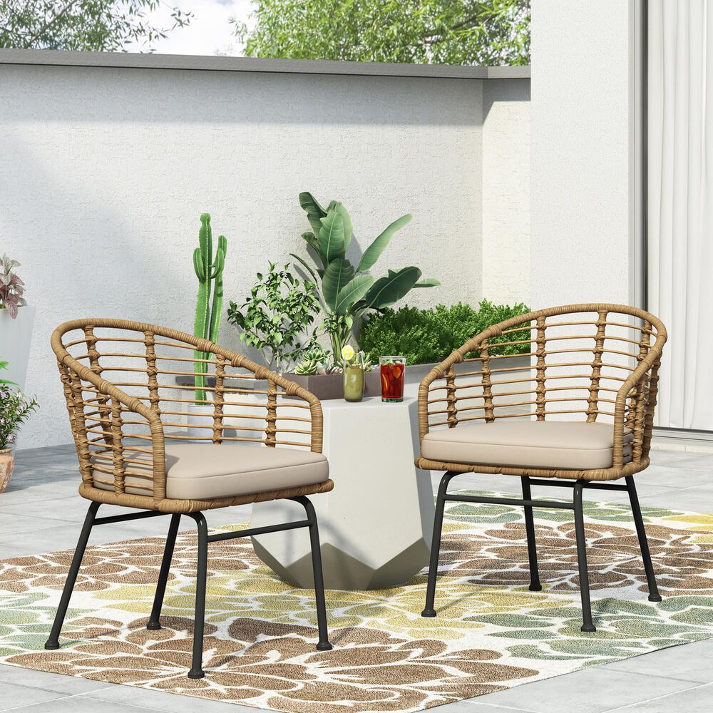 Hearth and Haven Randy Outdoor Arm Chair with Tub-Shaped Structure in Beige (Set of 2), , large