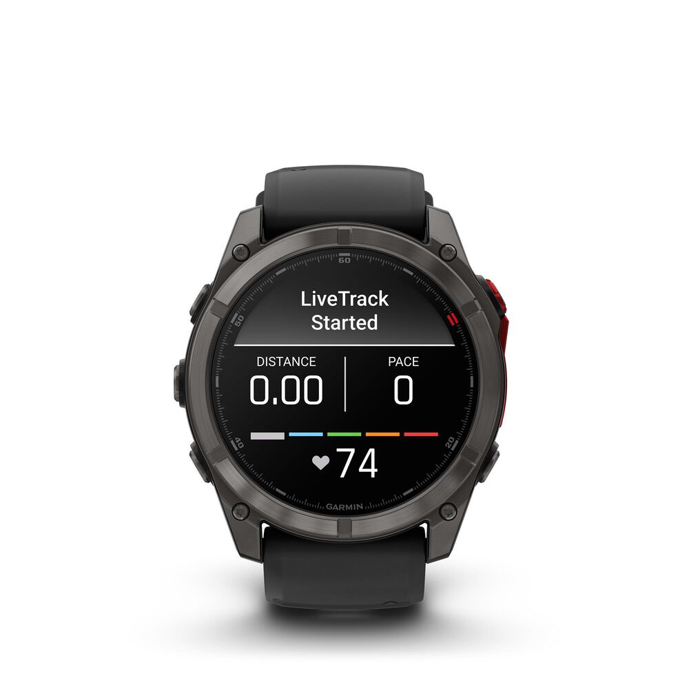 Garmin fenix 8 Pro Sapphire MicroLED GPS Smartwatch 51mm Sapphire Carbon Gray DLC Titanium with Black/Pebble Gray Silicone Band, , large