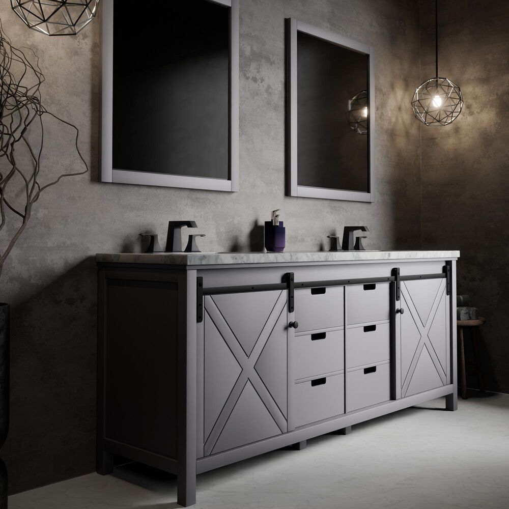 Lexora Home Marsyas 80&quot; Double Bathroom Vanity in Dark Grey with White Carrara Marble Top and Rectangular Sinks, , large