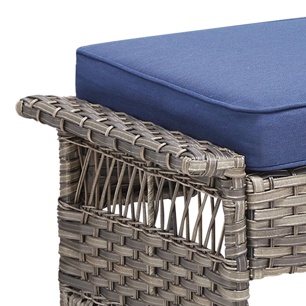 Hearth and Haven Patio Wicker Ottoman with Widened Armrest in Blue (Set of 2), , large