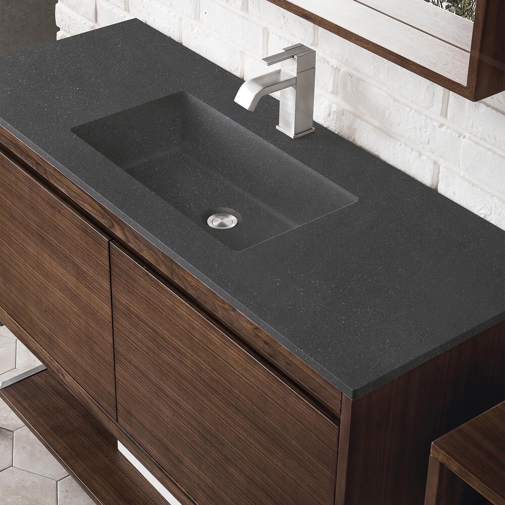 James Martin Vanities Mantova 47.3&quot; Single Vanity in Mid-Century Walnut with 3 cm Charcoal Black Composite Stone Top and Rectangular Sink, , large