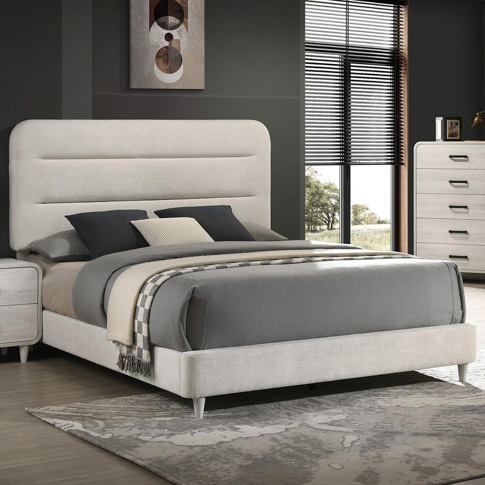 Crown Mark Nyomi Queen Upholstered Panel Bed in White, , large