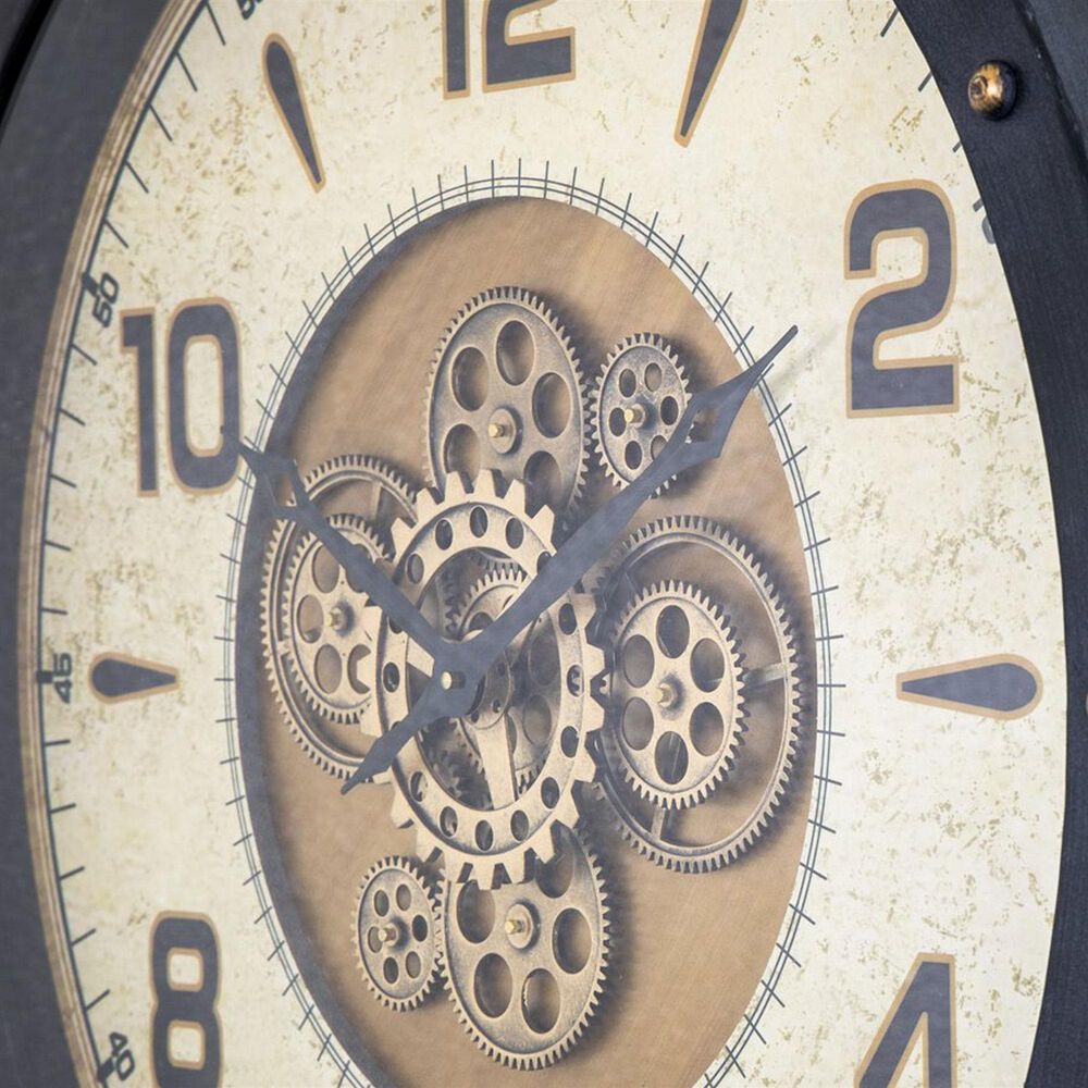 Yosemite Home Decor Venetian Round Gear Wall Clock in Black and Gold, , large