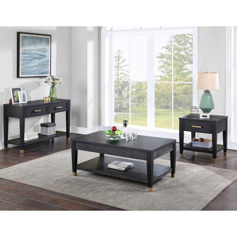Steve Silver Yves 1-Drawer End Table in Rubbed Charcoal and Brushed Brass, , large
