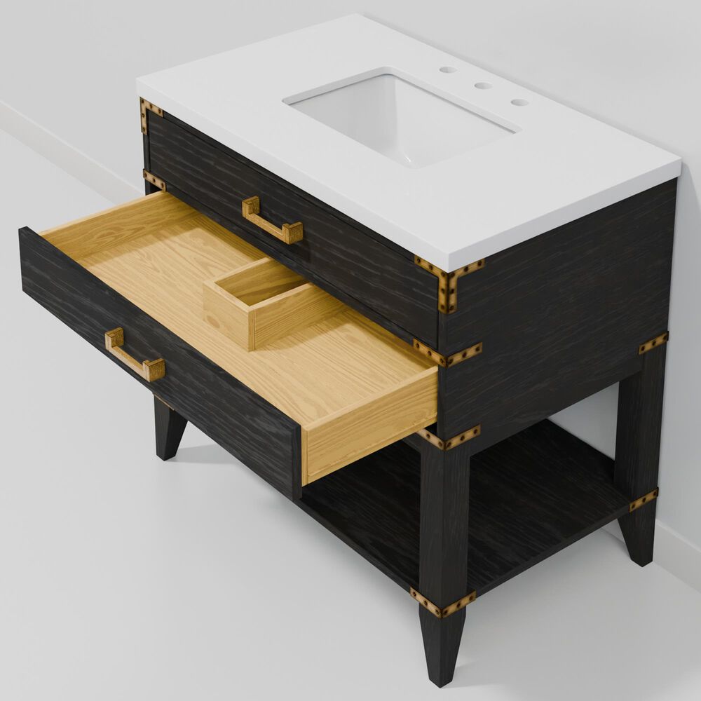 Lexora Home Norwalk 36" Single Bathroom Vanity in Black Oak with White Quartz Top and Rectangular Sink, , large