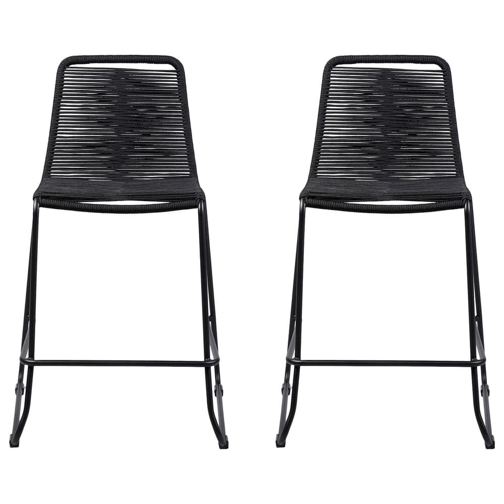 Armen Living Shasta Patio Bar Stool with Rope Seat in Black &#40;Set of 2&#41;, , large