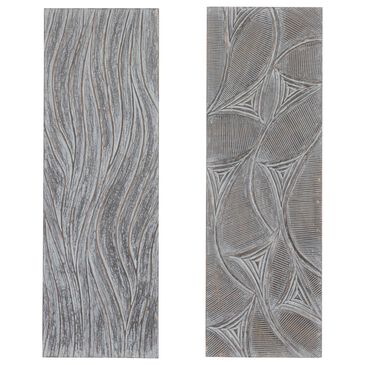 Maple and Jade 48" x 16" Wooden Leaf Intricately Carved Wall Decor in Distressed Gray (Set of 2), , large
