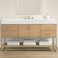37B Mauri 60" Single Bathroom Vanity with Metal Base in Warm Oak and White Composite Stone Top, , large