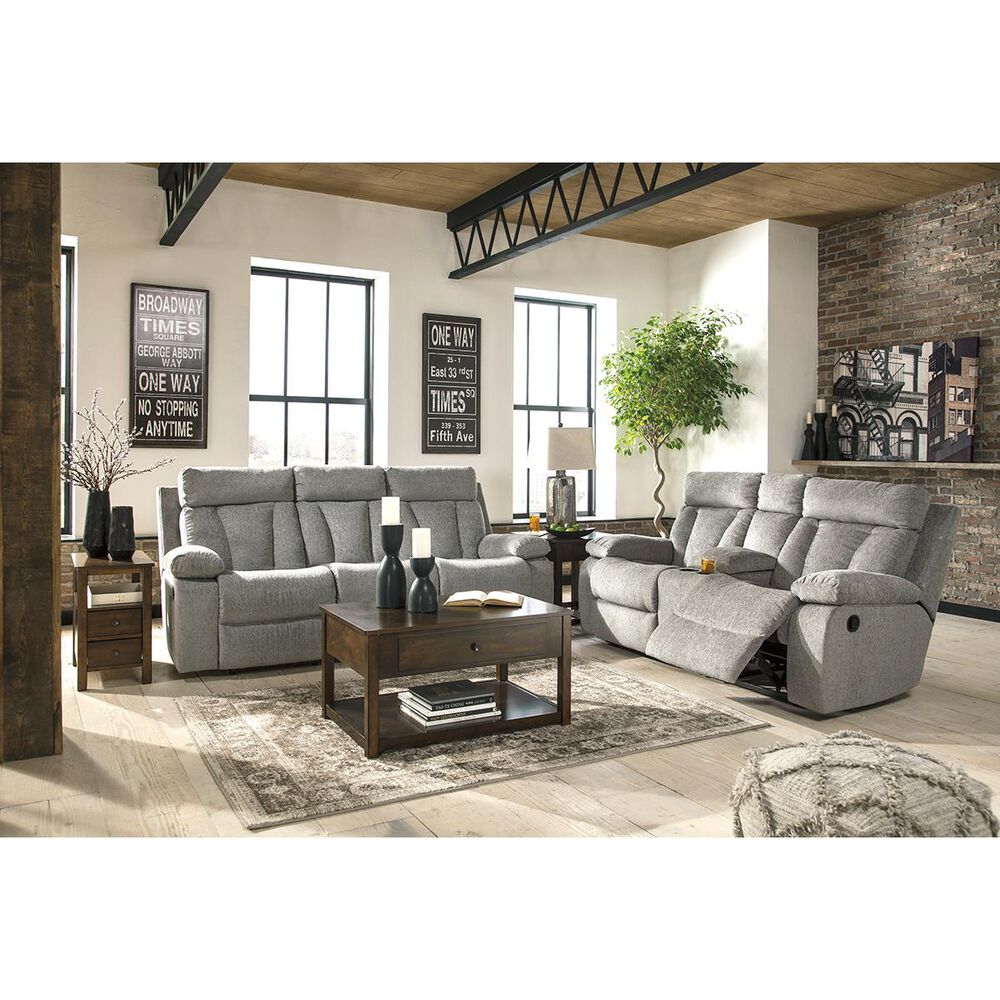 Ashley Mitchiner Manual Double Recliner Loveseat with Console in Fog, , large