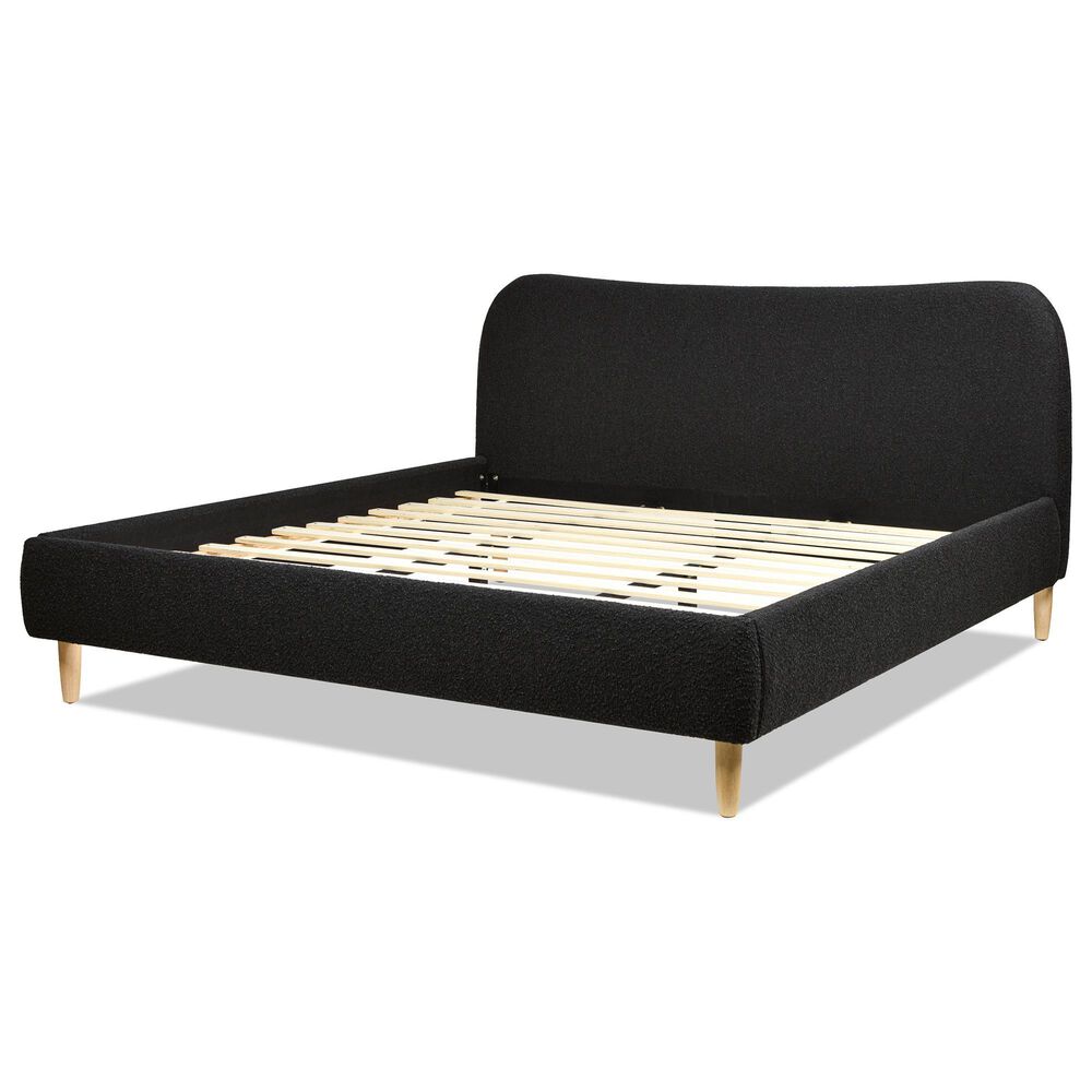 Jennifer Taylor Home Roman King Platform Bed with Ebony Black Upholstered in Natural Whitewashed, , large