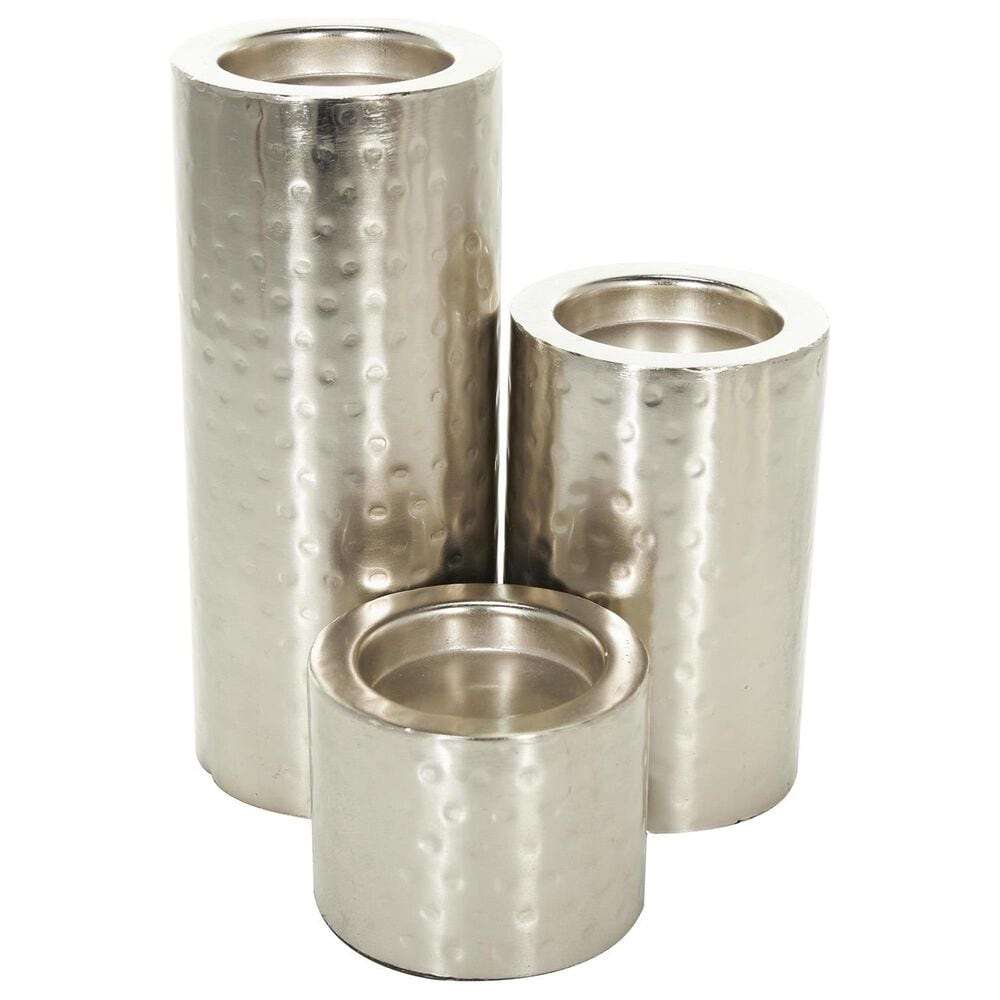 Maple and Jade Handmade Pillar Candle Holder in Silver &#40;Set of 3&#41;, , large