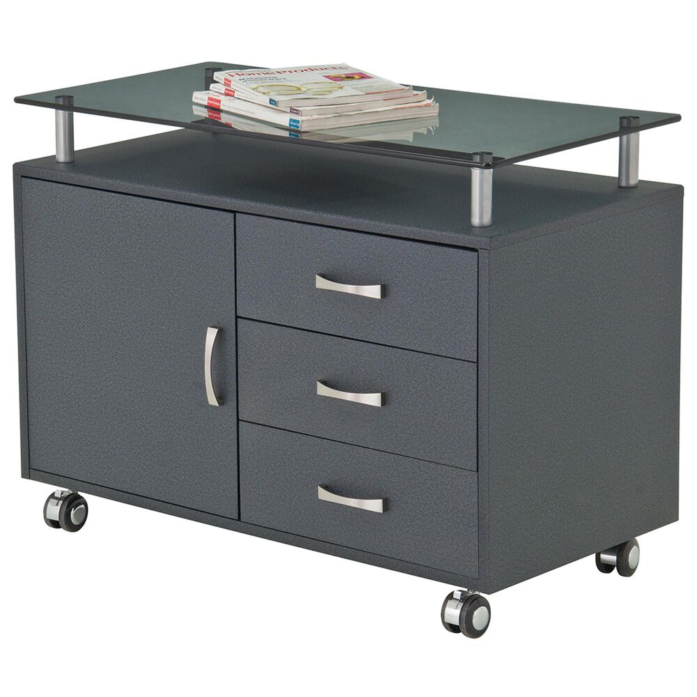 Rta Products Llc Rolling Storage Cabinet with Frosted Glass Top in Graphite, , large