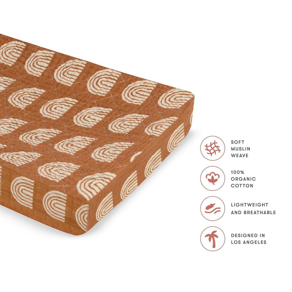 Babyletto Terracotta Rainbow Changing Pad Cover in White and Brown, , large