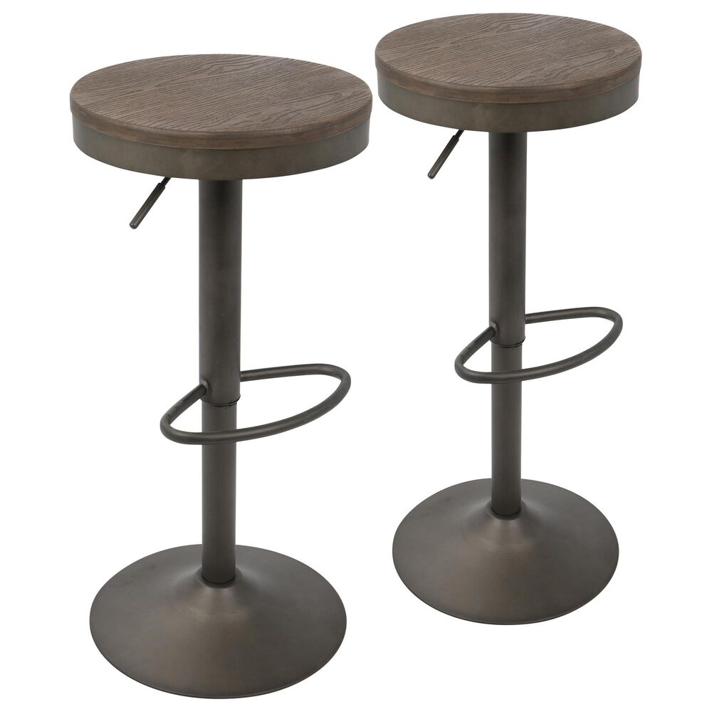 Lumisource Dakota Adjustable Barstool in Brown/Antique (Set of 2), , large