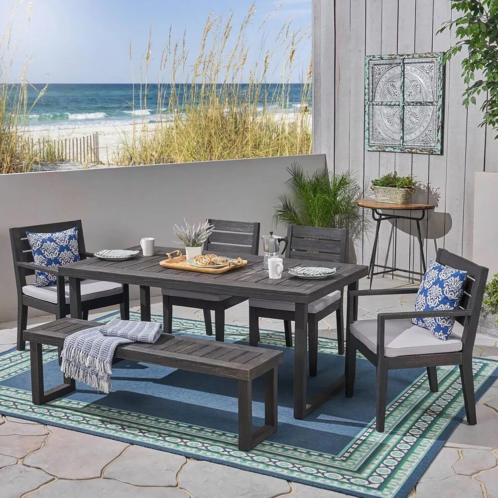 Hearth and Haven 6-Piece Outdoor Dining Set with Light Grey Cushions in Dark Grey, , large