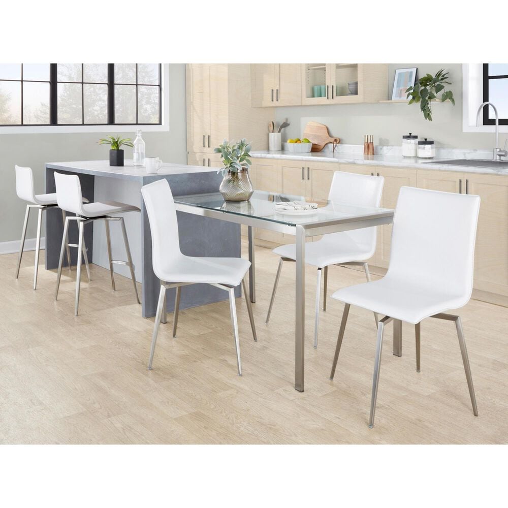 Lumisource Mason Swivel Side Chair with White Upholstered in Brushed Stainless Steel (Set of 2), , large