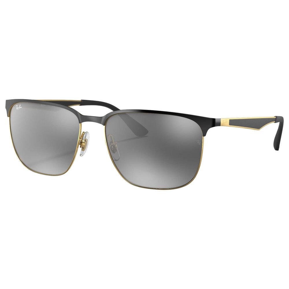Rayban Glasses Sunglasses with Grey Gradient Mirror Lenses in Polished Black on Gold, , large