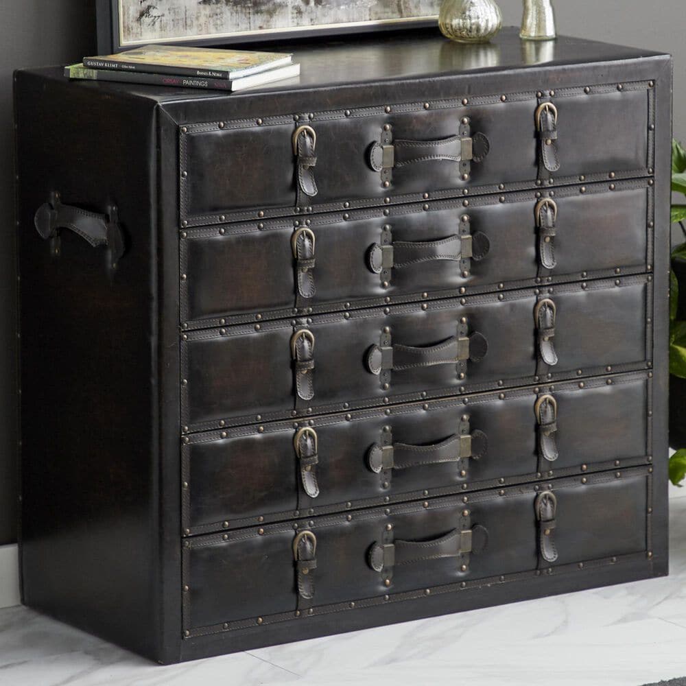 Maple and Jade 5-Drawer Room Chest with Stud and Buckle Detail in Black, , large