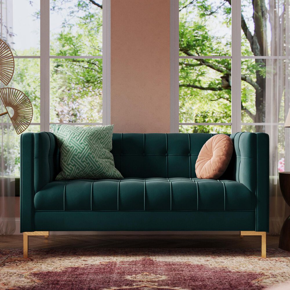 37B Isaac Stationary Loveseat in Green Velvet, , large