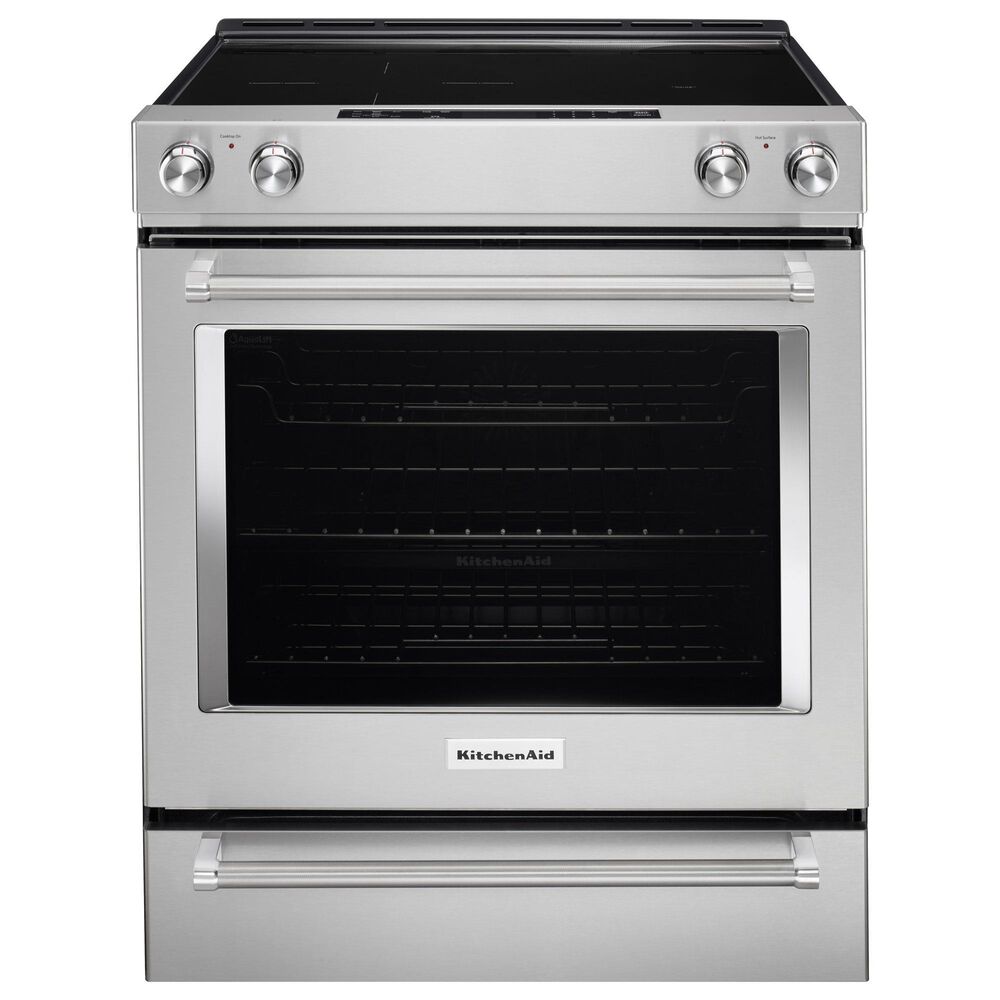 KitchenAid 2-Piece Kitchen Package with 6.4 Cu. Ft. Slide-In 5-Element Electric Range and 1.1 Cu. Ft. Over-The-Range Microwave Oven in Stainless Steel, , large