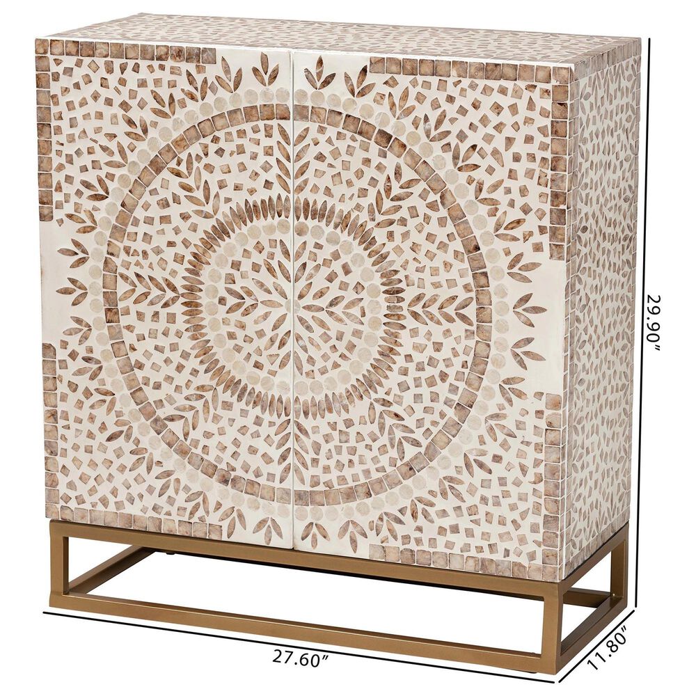 Baxton Studio Ercilia Storage Cabinet in White, Rustic Brown and Gold, , large