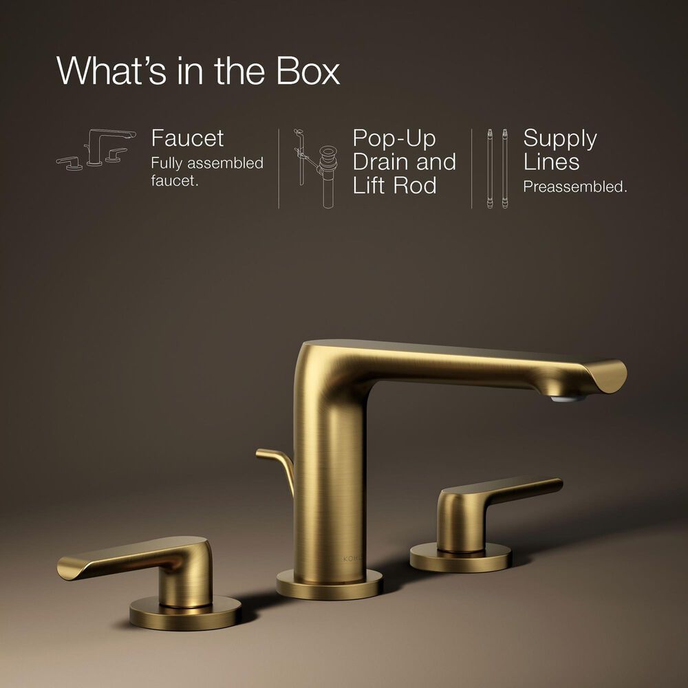 Kohler Avid Widespread Bathroom Sink Faucet in Vibrant Brushed Moderne Brass, , large
