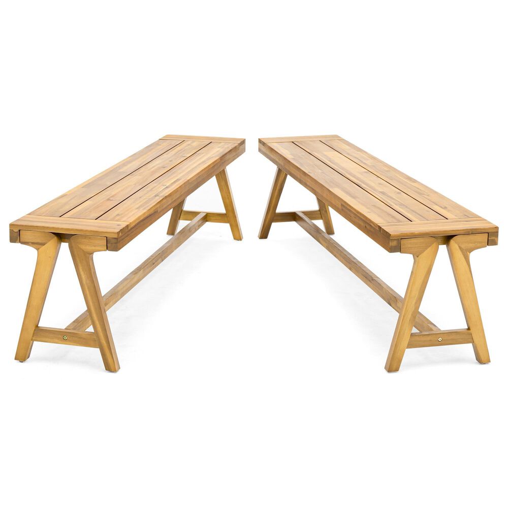 Hearth and Haven Outdoor Dining Bench in Light Teak (Set of 2), , large