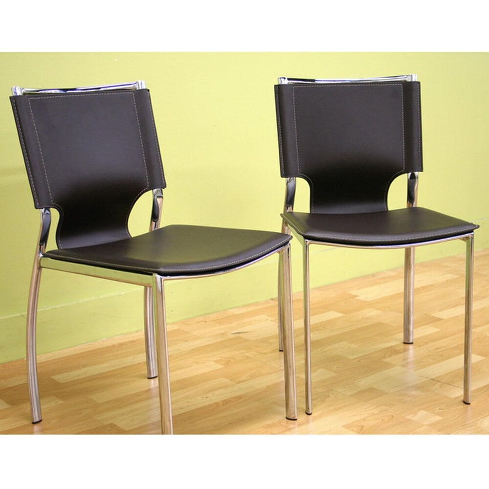Baxton Studio Side Chair with Dark Brown Leather in Chrome (Set of 2), , large