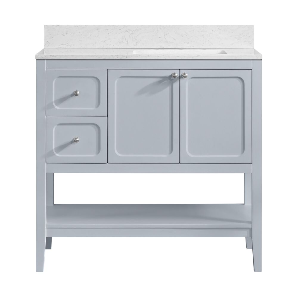 37B Ravello 36" Single Bathroom Vanity Cabinet in Soft Blue with Marble Top and Backsplash, , large