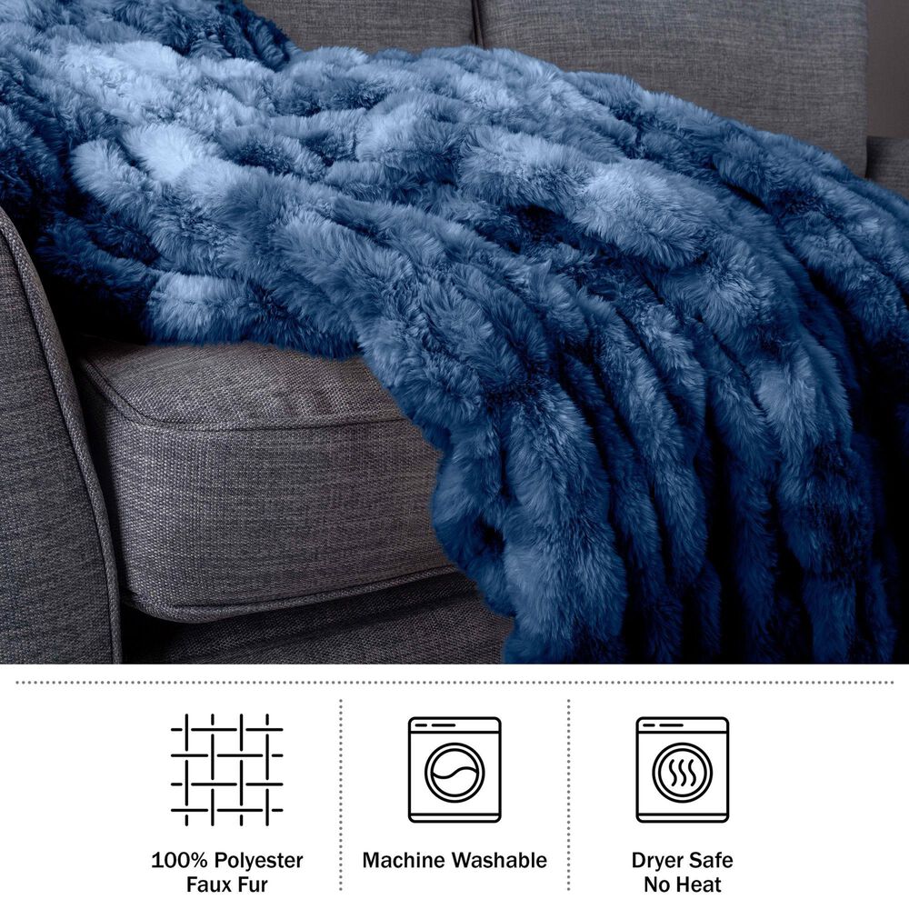 Timberlake 60" x 80" Ruched Faux Fur Throw Blanket in Blue, , large