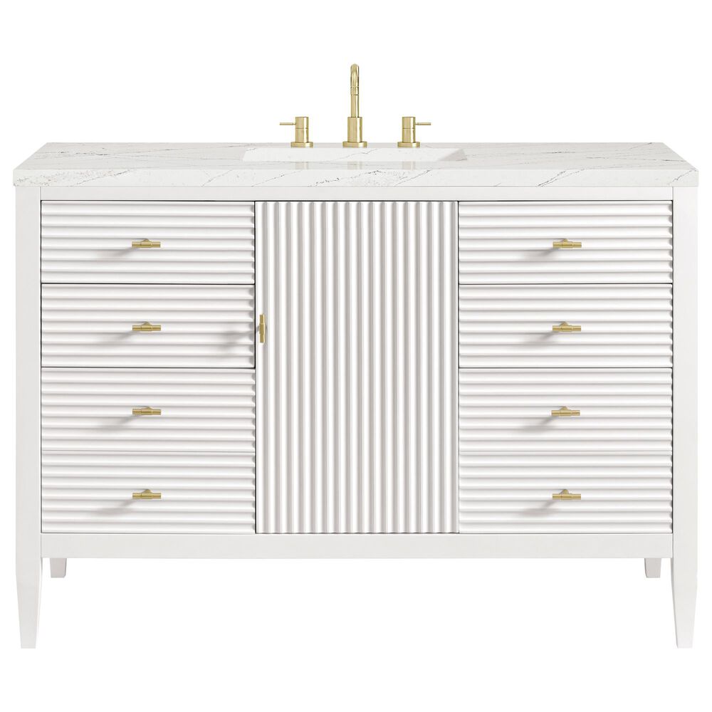 James Martin Vanities Myrrin 48&quot; Vanity in Bright White with 3 cm Ethereal Noctis Quartz Top, , large